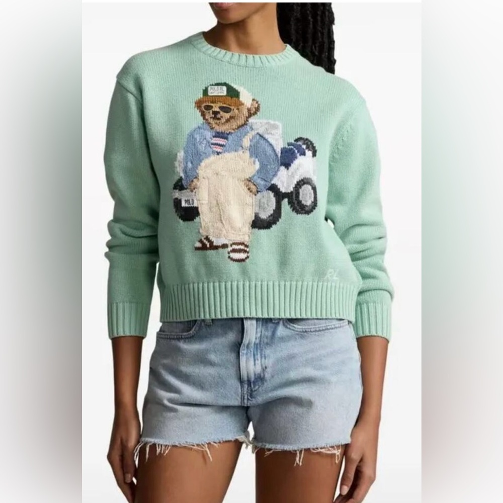 Stunning Polo Bear with Jeep Sweater by Ralph Lauren  in Mint green NWT Sz Large